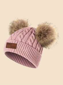 1 pieza Gorro de punto cálido de otoño/invierno para bebé de 1-3 años con dos pompones, lindo para uso diario