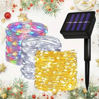 300/200/100/50 LED Solar Powered Fairy String Lights,8 Modes,Waterproof Copper Wire Lights For Xmas,Halloween,Garden,Outdoor Decor