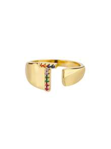 1 Pc Fashion Colorful Zirconia A-Z Letter Ring For Women Gold Color Stainless Steel Geometric Open Initial Ring Wedding Engagement Jewelry Party Gift