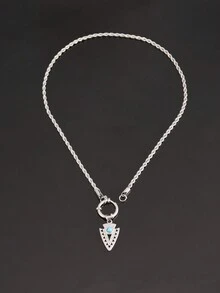 1 件不锈钢蓝色天然石几何吊坠项链女式时尚金色扭链项链珠宝 - 項鍊 - 查看 3