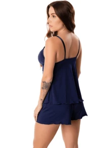 Nursing Nightgown With Baby Doll For Pregnant Women Easy Open Click Maternity Pajamas Kit Pregnant Fashion - 藏蓝色 - 查看 3