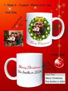 定制圣诞马克杯，个性化陶瓷咖啡杯，带有图像、文字、名称和定制礼物，11 盎司/325 毫升双面印刷白色陶瓷杯 - 白色 - 查看 7