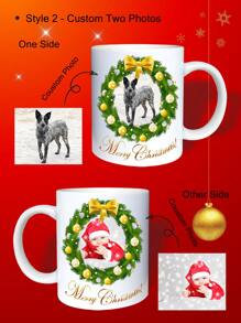 定制圣诞马克杯，个性化陶瓷咖啡杯，带有图像、文字、名称和定制礼物，11 盎司/325 毫升双面印刷白色陶瓷杯 - 白色 - 查看 4