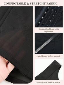 Nebility Faja Women's Seamless Body Shaping Top, With Breast Support And Waist And Abdomen Tightening Effects, Waist Button Design, Easy To Put On And Take Off, Comfortable, Skin-Friendly, Breathable And Elastic Fabric, Can Be Worn In Spring, Summer, Autumn And Winter, Suitable For Daily Wear - 黑色 - 查看 4