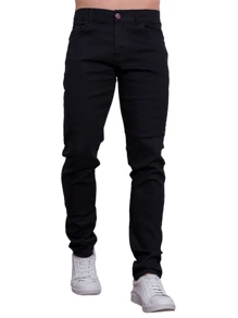 Calça Jeans Masculina com Elastano Modelagem Slim Fit Casual Confortável Básica - Tamanhos Plus Size