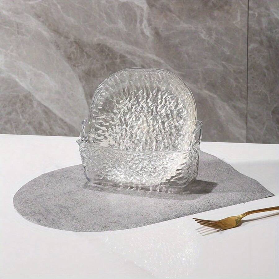 Set Of 9 Plastic Dessert Plates - Multifunctional Snack, Fruit, Sushi Plate With Storage Base For Homes And Restaurants - Transparent White 8 Plates + 1 Base - View 1