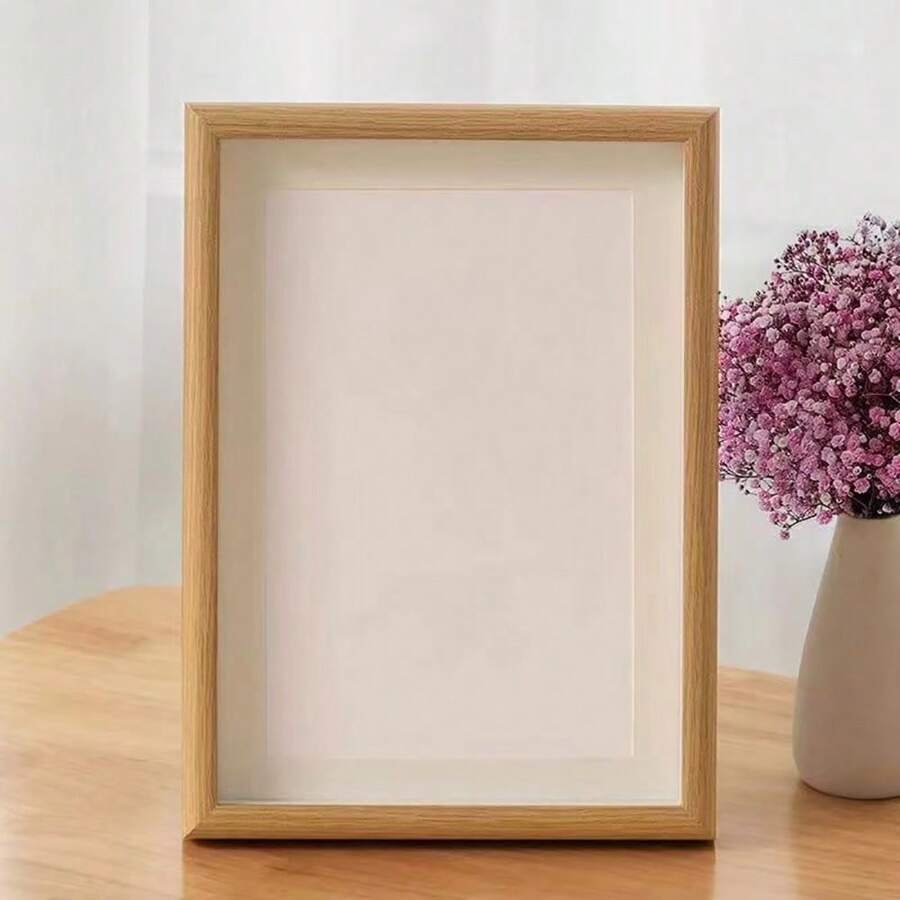 1pc Three-Dimensional Table Photo Frame, Use A Photo Frame To Beautify Your Memories, Give Gifts To Friends, Wedding Anniversary, Suitable For Desktop,Valentine's Day, Couple Photo Frame - Wood Color - View 1