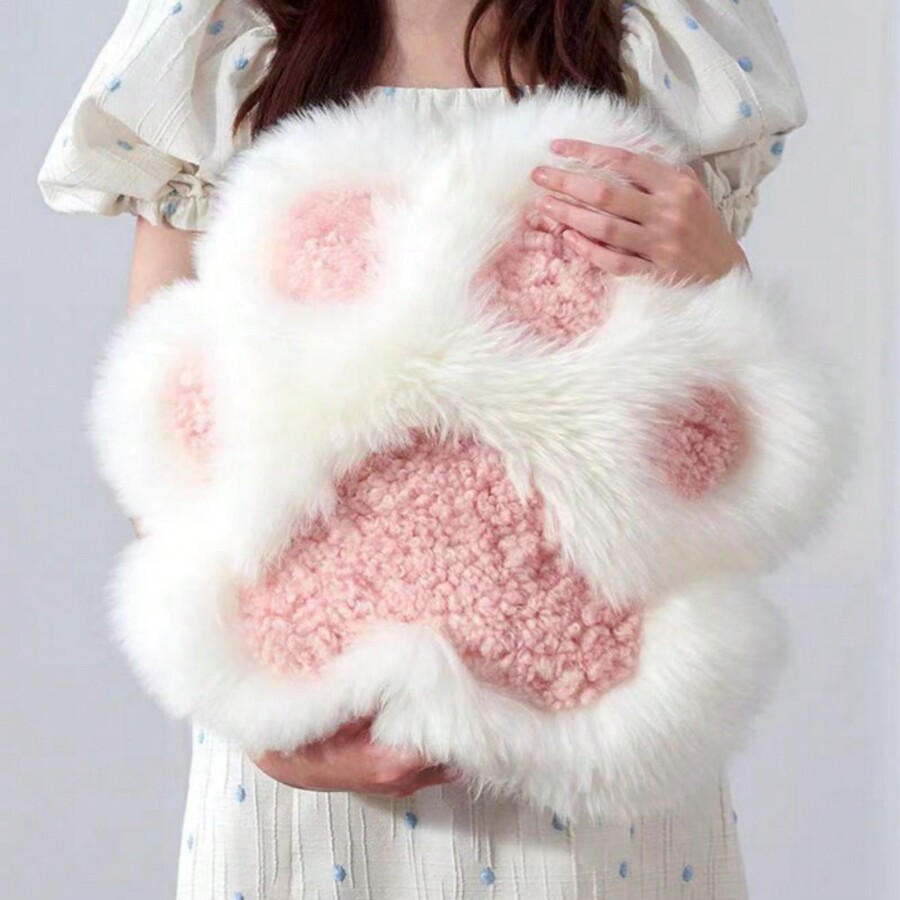 1pc 17.72*17.72in Cute Fluffy Cat Paw Pillow With Core, Furniture
