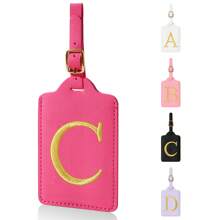 Personalized Initial Luggage Tags For Suitcases, Leather Letter Cute Luggage Tags With Privacy Name Card, Embroidered Monogrammed Travel Bag Backpack Tags Gifts For Women Kids Girls Teens (Rosered)Luggage Tag Travel Accessories Travel Essentials Travel Organizer For Beach Summer Vacation Back To School Bag For School School Accessories School Stuff - Hot Pink - View 2