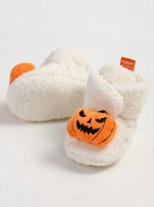 万圣节白色南瓜新生儿婴儿女孩男孩保暖羊毛冬季短靴初学步拖鞋 - 白色 - 查看 8