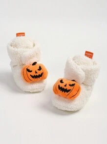 万圣节白色南瓜新生儿婴儿女孩男孩保暖羊毛冬季短靴初学步拖鞋 - 白色 - 查看 6