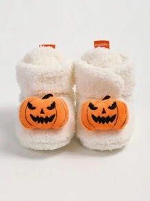 万圣节白色南瓜新生儿婴儿女孩男孩保暖羊毛冬季短靴初学步拖鞋 - 白色 - 查看 9