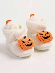 万圣节白色南瓜新生儿婴儿女孩男孩保暖羊毛冬季短靴初学步拖鞋 - 白色 - 查看 5