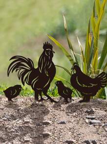 1 套金属鸡家族 4 尊雕像，圣诞节节日装饰，动物木桩饰品，花园鸡木桩，户外花园雕像，金属鸡花园木桩，适用于农场、牧场、花园装饰、感恩节礼物 - 黑色 - 查看 5