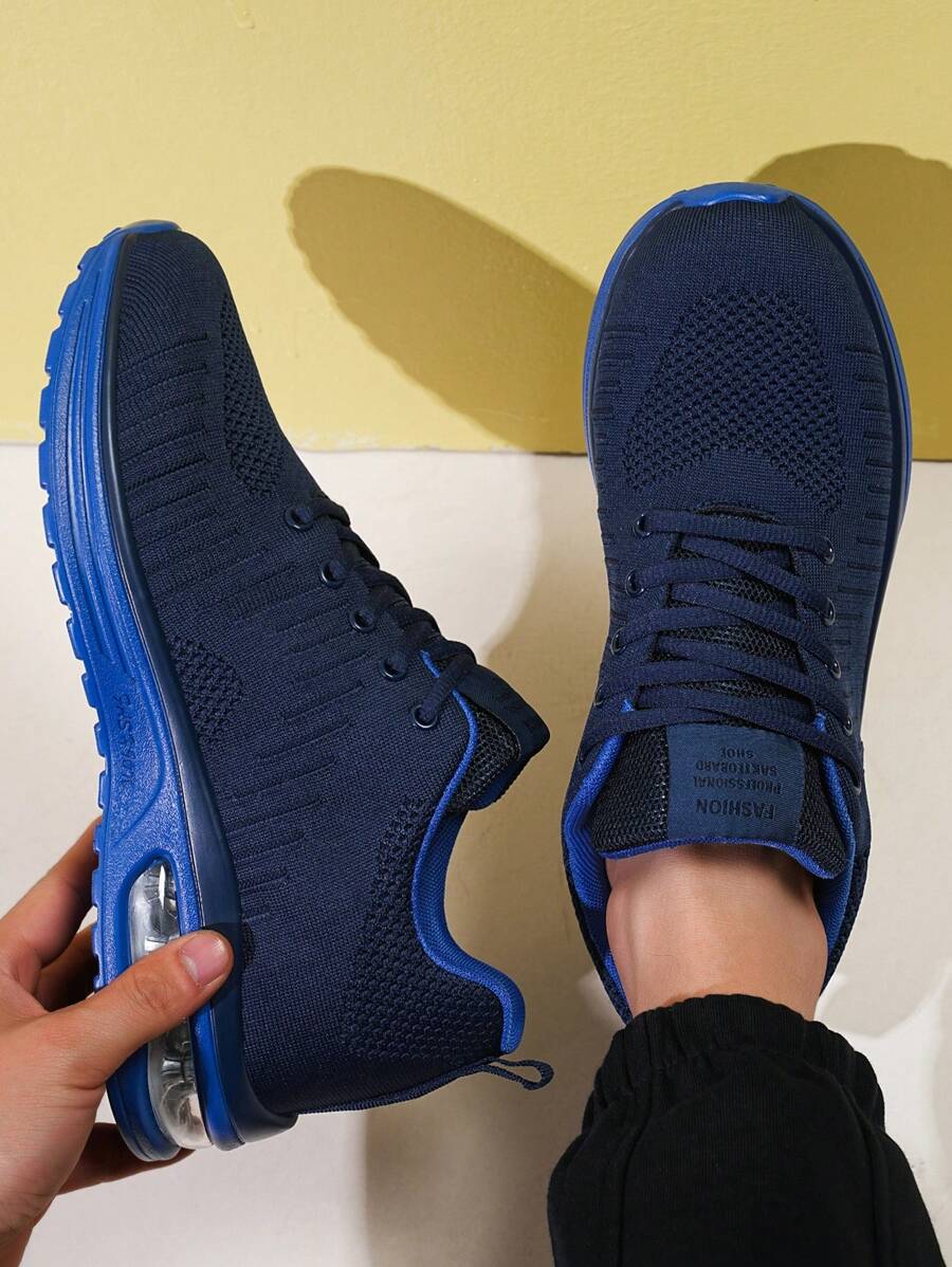 Zapatillas acolchadas para hombre, con suela gruesa y duradera, de unicolor y diseño deportivo de bajo top, zapatos casuales con absorción de impactos y suela antideslizante y transpirable - Azul - Ver 1