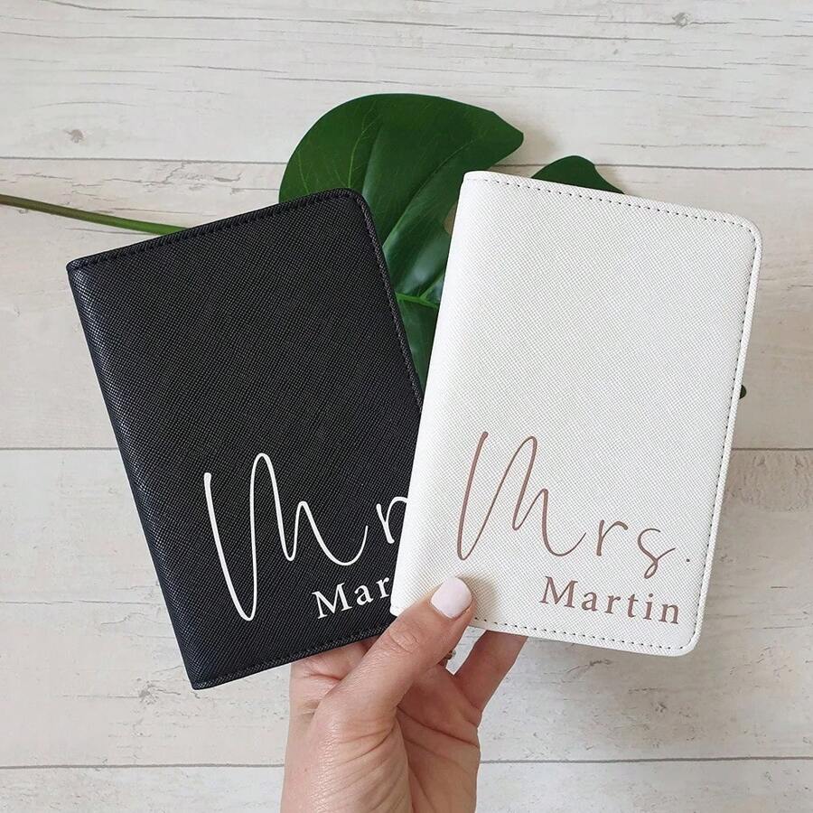 1pc Customized PU Leather Passport Holder & Luggage Tag Travel Set, Gift For Newlywed Mr. & Mrs., Large Capacity, Vacation, Minimalist, Business Casual, Gifts For Women, Honeymoon Essentials, Anniversary Gift, Wedding Gift, Quiet Luxury - Multicolor - View 1