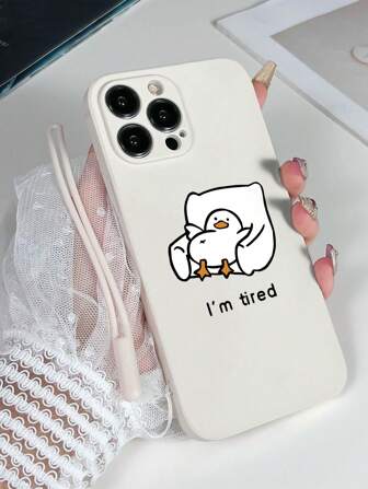 1 件白色 TPU 卡通鸭子图案防摔手机壳和 1 件白色硅胶腕带适用于手机/手机壳/配套手机壳/带挂绳的手机壳/腕带手机壳/趣味手机壳/安卓手机壳/手机/手机/OPPO 手机/Galaxy 防水防震防刮