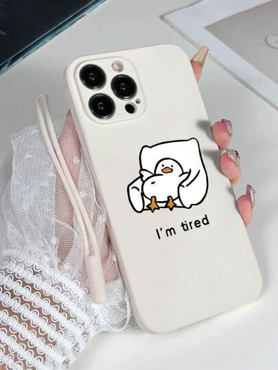 1 件白色 TPU 卡通鸭子图案防摔手机壳和 1 件白色硅胶腕带适用于手机/手机壳/配套手机壳/带挂绳的手机壳/腕带手机壳/趣味手机壳/安卓手机壳/手机/手机/OPPO 手机/Galaxy 防水防震防刮