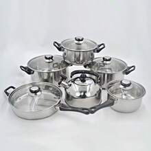 6pcs Stainless Steel Cookware Set With Wooden Handle, 12pcs Kitchen Cooking Pots - Silver - View 4
