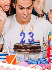金色、银色、蓝色、黑色可爱小数字0-9生日、周年纪念、1岁生日蛋糕装饰蜡烛 - 藍色 - 查看 7