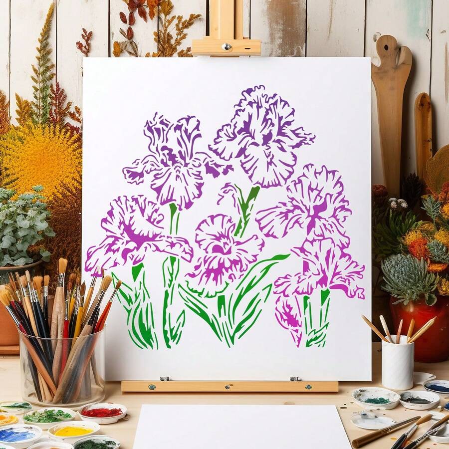 12 Inch Large Iris Flower Stencil Large Reusable Painting Template