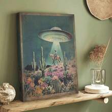 1pc Cowboy Art Poster Printing Art, Framed Home Wall Decoration - UFO Retro Science Fiction Western Cowboy Canvas Art - Ideal Gift For Alien Enthusiasts, Wall Art Decoration - 薄荷藍 - 查看 6