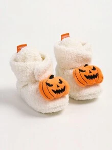 万圣节白色南瓜新生儿婴儿女孩男孩保暖羊毛冬季短靴初学步拖鞋 - 白色 - 查看 11