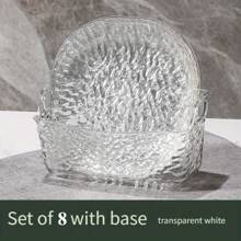 Set Of 9 Plastic Dessert Plates - Multifunctional Snack, Fruit, Sushi Plate With Storage Base For Homes And Restaurants - Transparent White 8 Plates + 1 Base - View 3