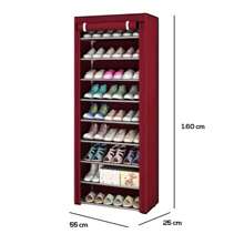 9 Tier Shoe Rack, Foldable Closet For Shoes And Clothes, Adjustable Organizer Shelf, 9 Tier Fabric Shoe Rack, 9 Tier Large Capacity Shoe Rack With Cover - Burgundy - View 3