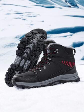 Men's Winter Black Boots With Thermal Lined, Warm, Non-Slip, Waterproof Snow Boots, High-Top Outdoor Comfortable Work & Casual Sports Shoes, Big Size 39-46