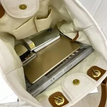 可定制名字刺绣工艺个性帆布手提包女士大容量链条单肩包手提大包购物百搭手提包 - 白色 - 查看 6