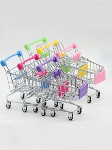 1入(隨機顏色)不銹鋼迷你玩具購物車,適用於收納,裝飾,diy手工藝品,娃娃屋配件 - 彩色 - 查看 1