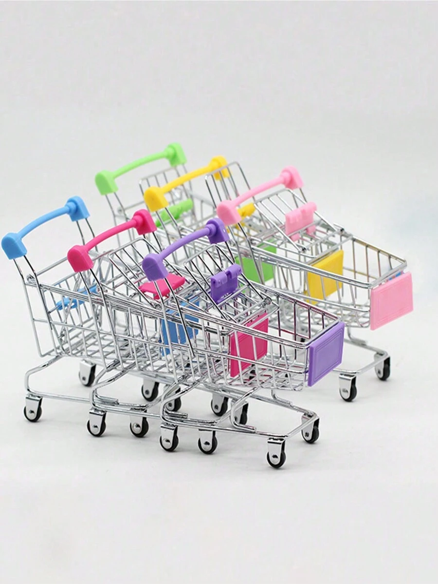 1入(隨機顏色)不銹鋼迷你玩具購物車,適用於收納,裝飾,diy手工藝品,娃娃屋配件 - 彩色 - 查看 1