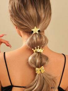 金属高端金色发圈、优雅高马尾装饰发带、弹力发绳、极简奢华金属发带和发带 - 金色 - 查看 10