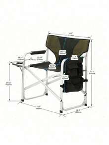 1-Piece Padded Folding Outdoor Chair With Side Table And Storage Pockets,Lightweight Oversized Directors Chair For Indoor, Outdoor Camping, Picnics And Fishing,Black/Grey - 綠色+鋁-4 - 查看 8