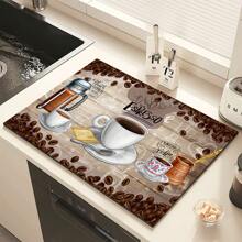 1 pieza Decoración del hogar, Alfombra absorbente de drenaje para máquina de café, Almohadilla de secado de vajilla de mostrador, Alfombrilla de lugar de cocina de diatomita, Alfombrilla de secado de platos con impresión de café, Alfombrilla de drenaje lavable antideslizante, Adecuada para la cocina y la cafetería