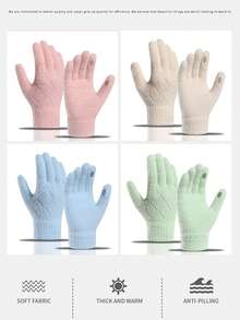 1 đôi, Găng tay đi làm ấm áp thời trang cho mùa thu đông, Găng tay đạp xe ngoài trời chống lạnh bằng sợi đan dày năm ngón, thích hợp cho nam giới mặc - Nhiều màu - Xem 2