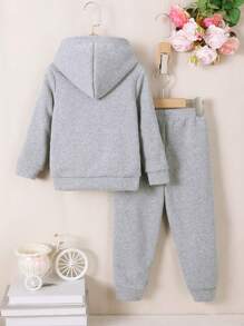 Young Girl' Unicorn Graphic Fleece Hooded Sweatshirt And Pants 2 Pieces Set, Casual Outfit For Autumn/Winter - Grey - View 2