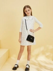 1pc Girls' Elegant Quilted Butterfly Decor Pearl Handbag With Chain, Mini Shoulder Bag Suitable For Casual Outings, Matching Outfits - A - View 4