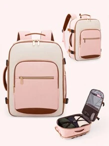 Mochila de viaje para mujeres, mochila de mano de 50L aprobada para vuelo, bolsa de viaje de artículo personal aprobada por TSA que se ajusta a portátiles de 18 pulgadas, bolso de fin de semana/noche con bolsa de aseo y organizadora, blanco y marrón claro - Multicolor - Ver 9