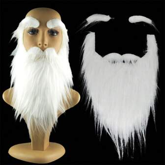 1pc White Beard, Fake Mustache, Fake Beard, Long Beard, Halloween Beard, Christmas Beard, Party Costume, Party Beard Prop, Christmas, Christmas Party Supplies, Christmas Decorations, Christmas Costume [No Eyebrows Included]