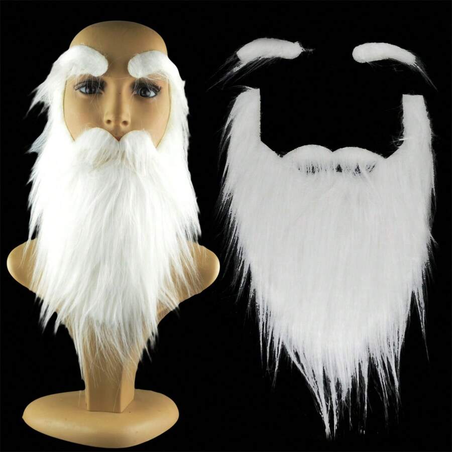 1件白色假胡子，假胡须，长胡子，万圣节胡子，圣诞节胡子，派对服装，派对胡子道具，圣诞节，圣诞派对用品，圣诞装饰，圣诞服装 [不含眉毛]