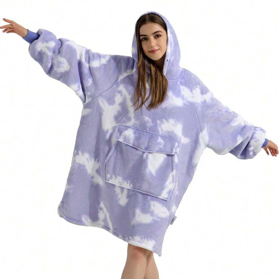 Krifey Wearable Blanket Hoodie, Oversized Sherpa Hooded As Birthday Gifts For Mom Women Girlfriend Men, Cozy Sweatshirt With Giant Pocket - Purple Cloud - View 1