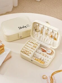 Boîte à bijoux personnalisée en PU avec nom, étui de rangement pour bijoux personnalisé avec compartiments ajustables, cadeaux personnalisés pour femme, demoiselle d'honneur, mère, amie, enseignante, rentrée scolaire
