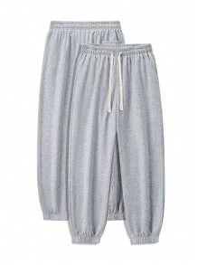 Blueplus Fashionable Men's Solid Color Versatile Casual Pants, Narrow Trouser Leg Design, Waist Drawstring Adjustment, Suitable For Outdoor Travel Or Home Wear In All Seasons - Màu Xám nhạt - Xem 2