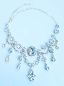 1 Set Minimalist Multicolor Rhinestone Geometric Necklace And Earrings Set, Suitable For Women's Dinner Party Evening Dress Jewelry - Multicolor - View 9