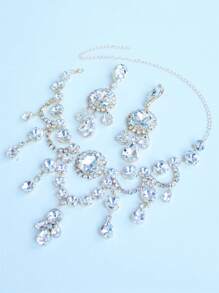 1 Set Minimalist Multicolor Rhinestone Geometric Necklace And Earrings Set, Suitable For Women's Dinner Party Evening Dress Jewelry - Multicolor - View 4