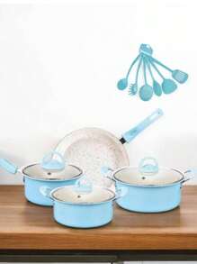 Juego de ollas y sartenes antiadherentes, utensilios de cocina, sartén, regalos para amigos y familiares, 13 PIEZAS - Multicolor - Ver 3