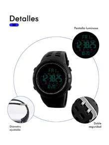 Reloj Digital Deportivo, Militar, Moderno, Multifuncional, Dual Time, Cronómetro, Temporizador, Pantalla Luz LED, Alarma, Calendario, Correa Ajustable de Caucho, A Prueba de Agua, 50ATM - Negro - Ver 5