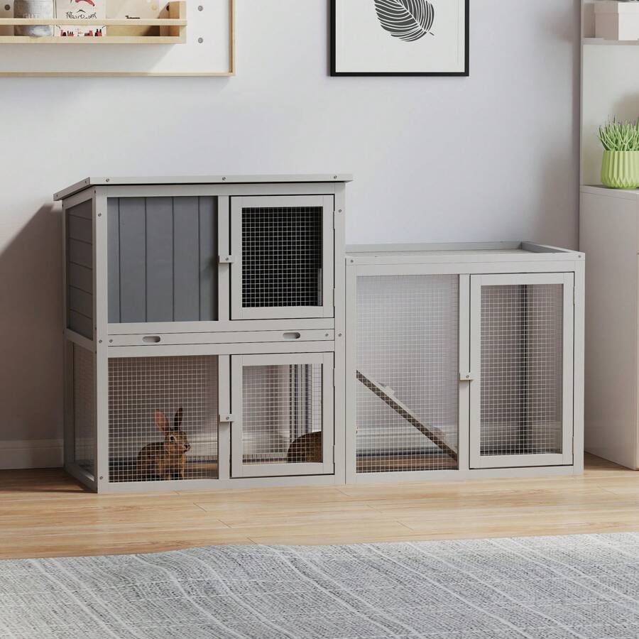 Bunny Cage Indoor And Outdoor Rabbit Hutch With Waterproof Roof And